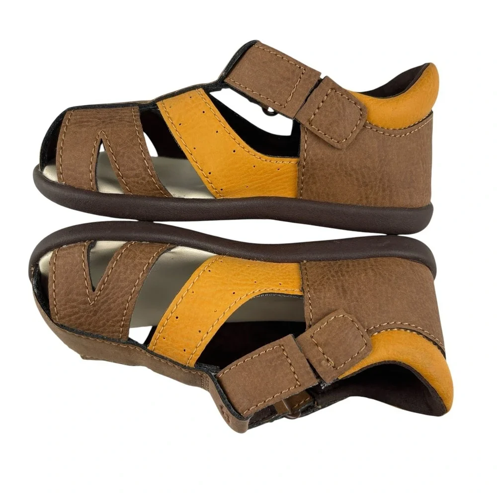 UGG Kylo Fisherman Sandals Toddler Size 6 Brown Yellow Hook Loop 1132722T